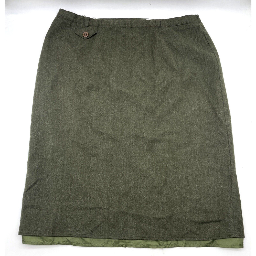Vintage 70s Barisal Forest Green 100% Pure Wool Twill Straight Skirt 16 35x25"